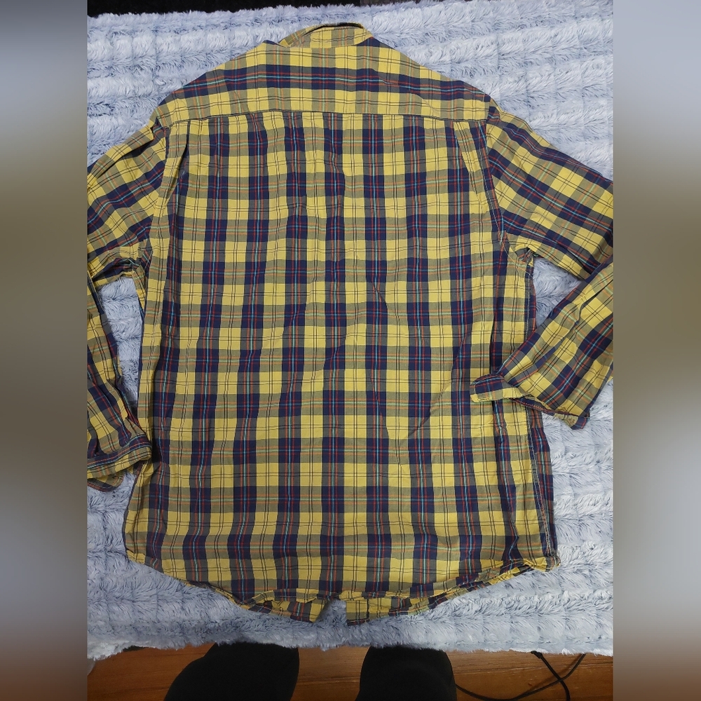 Old Navy Yellow and Blue Plaid Button-Down Shirt XL - Picture 2 of 3